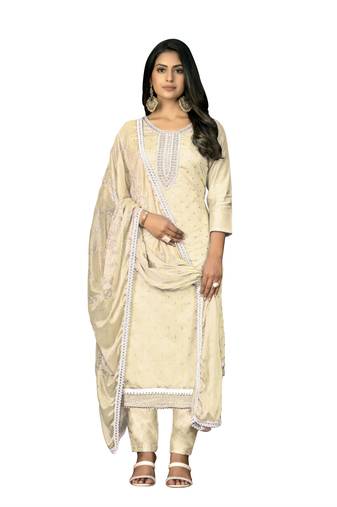 Women's off white unstitched hand work modal cotton dress material 