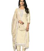 Women's off white unstitched hand work modal cotton dress material 