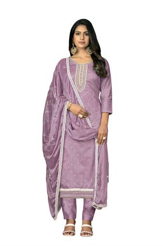 Women's light purple unstitched hand work modal cotton dress material 