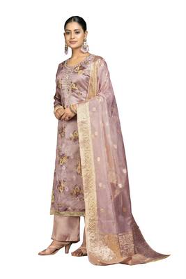 Women's rose gold digital print organza dress material 2