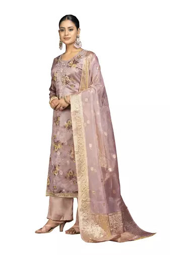 Women's rose gold digital print organza dress material