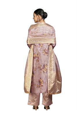 Women's rose gold digital print organza dress material 3