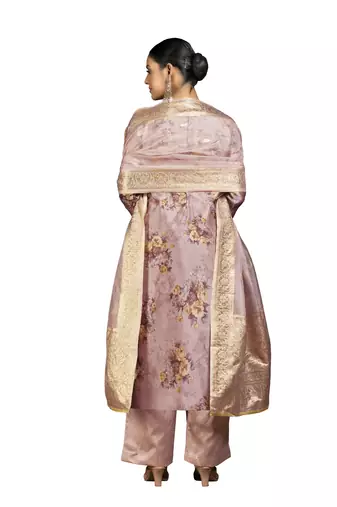 Women's rose gold digital print organza dress material