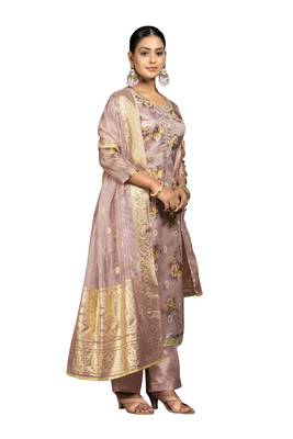 Women's rose gold digital print organza dress material 4
