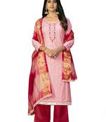 Women's peach unstitched hand work cembric cotton dress material