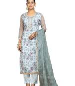 Women's light blue unstitched position print organza dress material