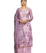 Women's light purple unstitched position print organza dress material