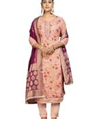Women's peach unstitched digital print organza dress material