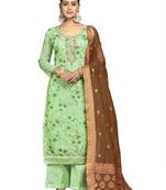 Women's pista green unstitched digital print organza dress material