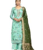 Women's sea green unstitched digital print organza dress material