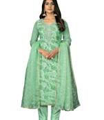 Women's green unstitched position print organza dress material 