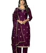 Women's magenta banarasi jari weaving work organza jacquard dress material