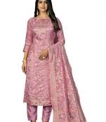 Women's pink unstitched banarasi jari weaving work banarasi jacquard dress material 
