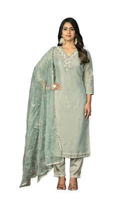 Women's grey heavy handwork work simmar cotton dress material 1