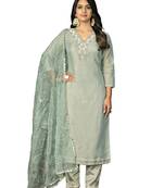 Women's grey heavy handwork work simmar cotton dress material