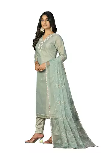 Women's grey heavy handwork work simmar cotton dress material