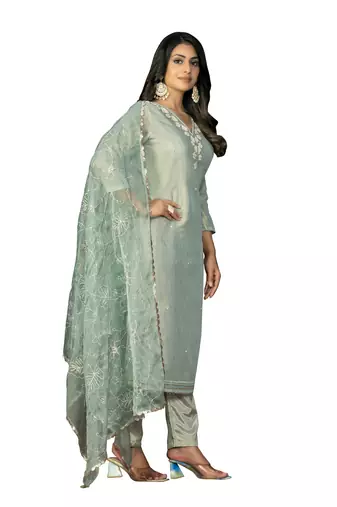Women's grey heavy handwork work simmar cotton dress material