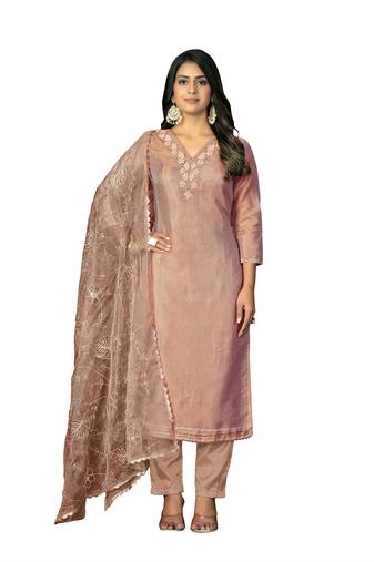 Women's peach unstitched heavy handwork work simmar cotton dress material 