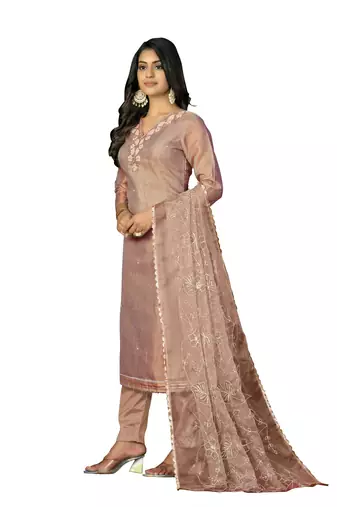 Women's peach heavy handwork work simmar cotton dress material