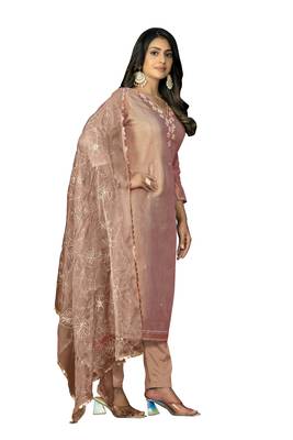Women's peach heavy handwork work simmar cotton dress material 4