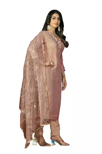 Women's peach heavy handwork work simmar cotton dress material