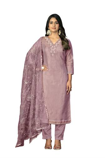 Women's purple unstitched heavy handwork work simmar cotton dress material 