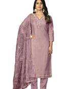 Women's purple unstitched heavy handwork work simmar cotton dress material