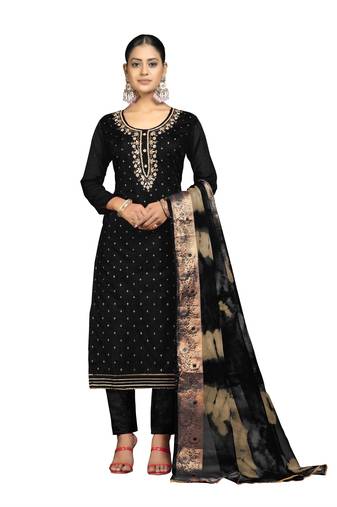 Women's black unstitched banarasi jari weaving work cotton jacquard dress material 