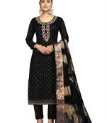 Women's black banarasi jari weaving work cotton jacquard dress material