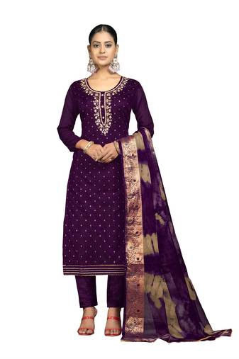 Women's purple unstitched banarasi jari weaving work cotton jacquard dress material 