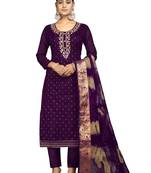 Women's purple unstitched banarasi jari weaving work cotton jacquard dress material