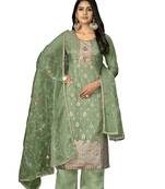 Women's green unstitched banarasi jari weaving work organza jacquard dress material 