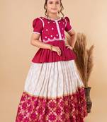 Kids Rani Pink New south Indian traditional Jacquard Lehenga choli for girls dress