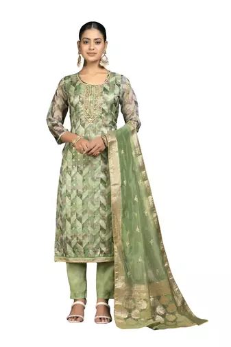 Women's multi unstitched handwork  organza jacquard dress material 