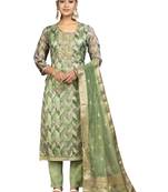 Women's multi unstitched handwork organza jacquard dress material