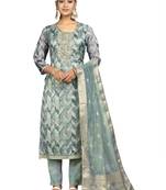 Women's multi unstitched handwork organza jacquard dress material 
