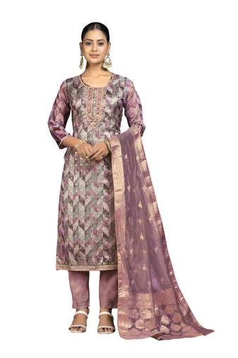 Women's multi unstitched handwork organza jacquard dress material 