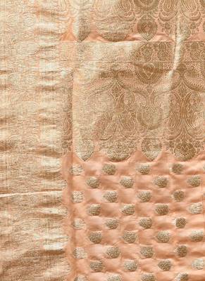 Peach katan silk banarasi saree with ethnic motifs and zari woven designs 5