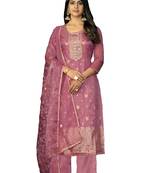 Women's pink handwork organza jacquard dress material