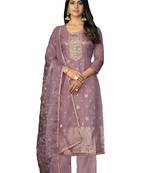 Women's purple unstitched handwork organza jacquard dress material 