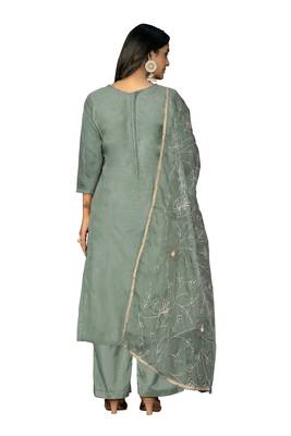 Women's sea green handwork organza jacquard dress material 3