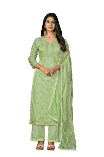 Women's pista green unstitched digital print work cotton jacquard dress material 