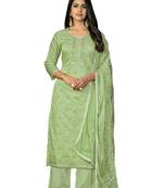 Women's pista green digital print work cotton jacquard dress material