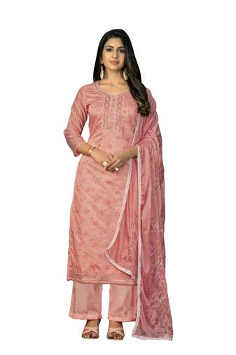 Women's peach unstitched digital print work cotton jacquard dress material 