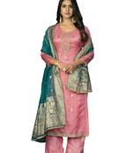 Women's pink handwork work organza jacquard dress material