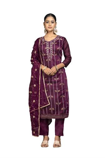 Women's purple unstitched digital print modal cotton jacquard dress material 