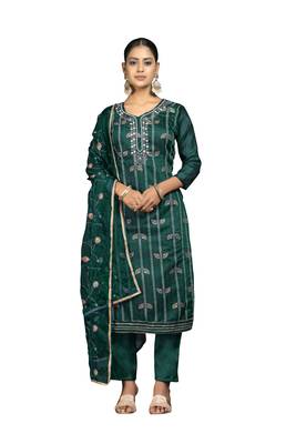 Women's rama green digital print modal cotton jacquard dress material 1