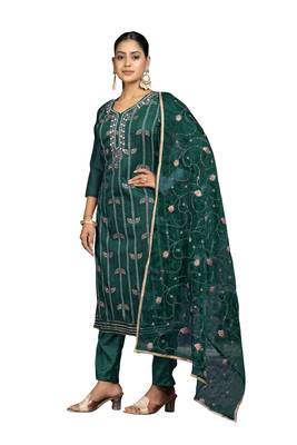 Women's rama green digital print modal cotton jacquard dress material 2