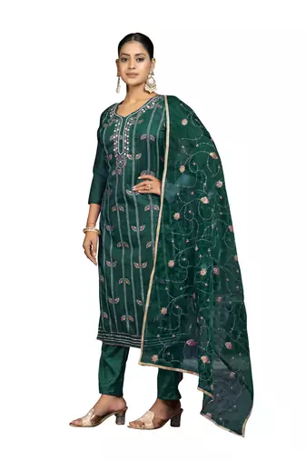 Women's rama green digital print modal cotton jacquard dress material