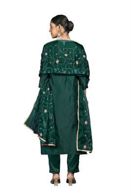 Women's rama green digital print modal cotton jacquard dress material 3